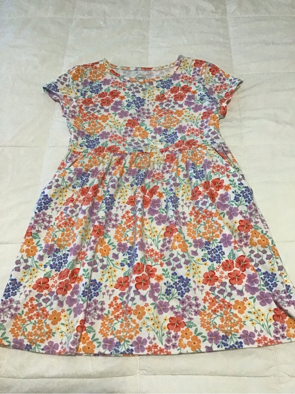wonder nation White Floral Short Sleeve Dress with Orange Purple Red Flower 6-6X